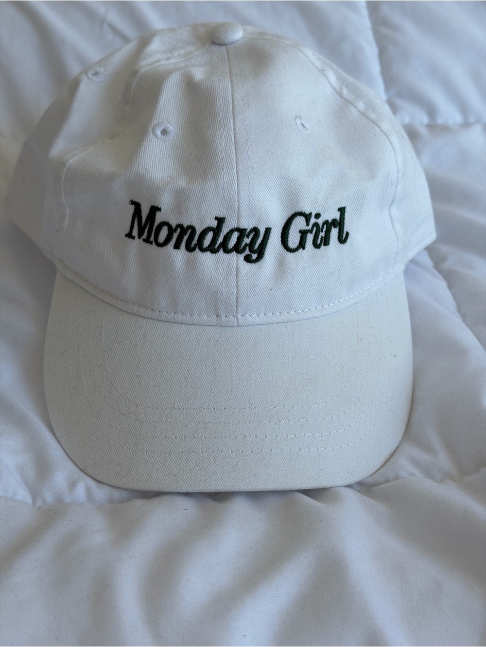 Monday Girl White Embroidered Baseball Cap